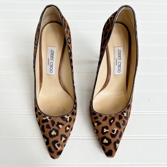 Jimmy Choo Romy 100 Leopard Print Pony Hair Pumps Brown Hazelnut Mix Size 39.5 - Picture 1 of 14